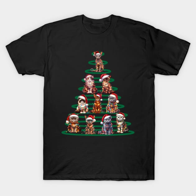 Cats Decoration Christmas Tree Family Xmas 2023 T-Shirt by Positive Designer